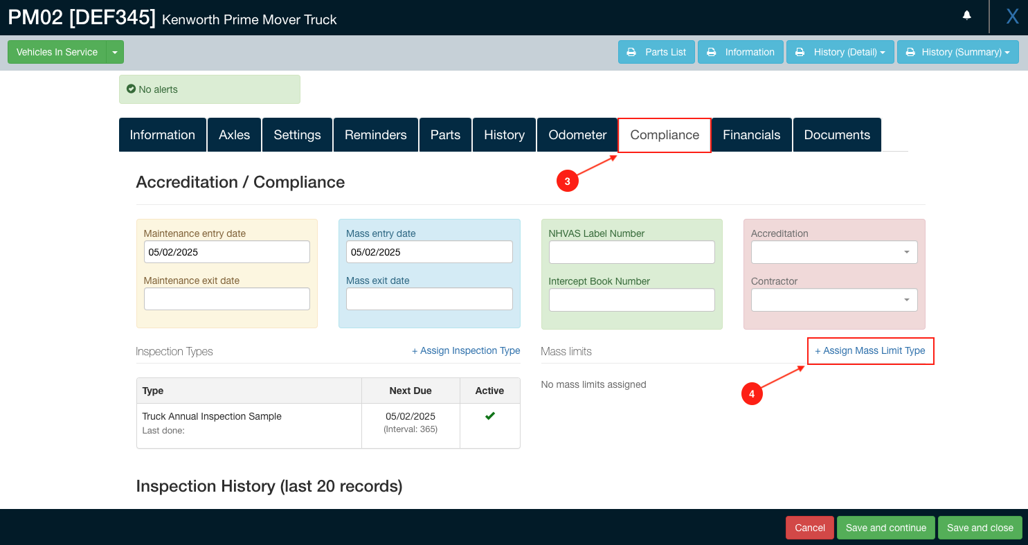 Compliance tab and Assign Mass Limit Type button