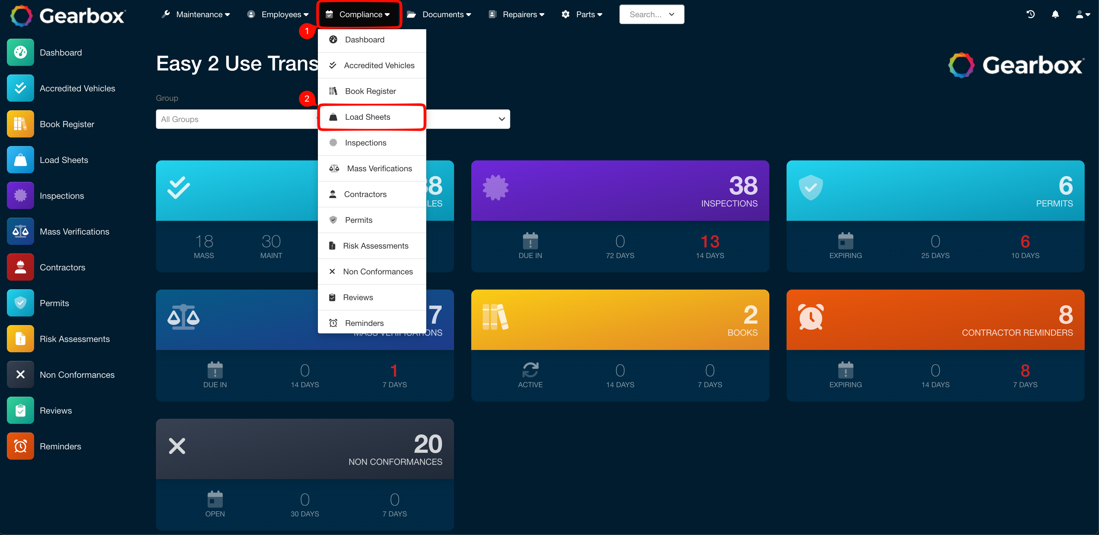 Navigate to Compliance and Load Sheets
