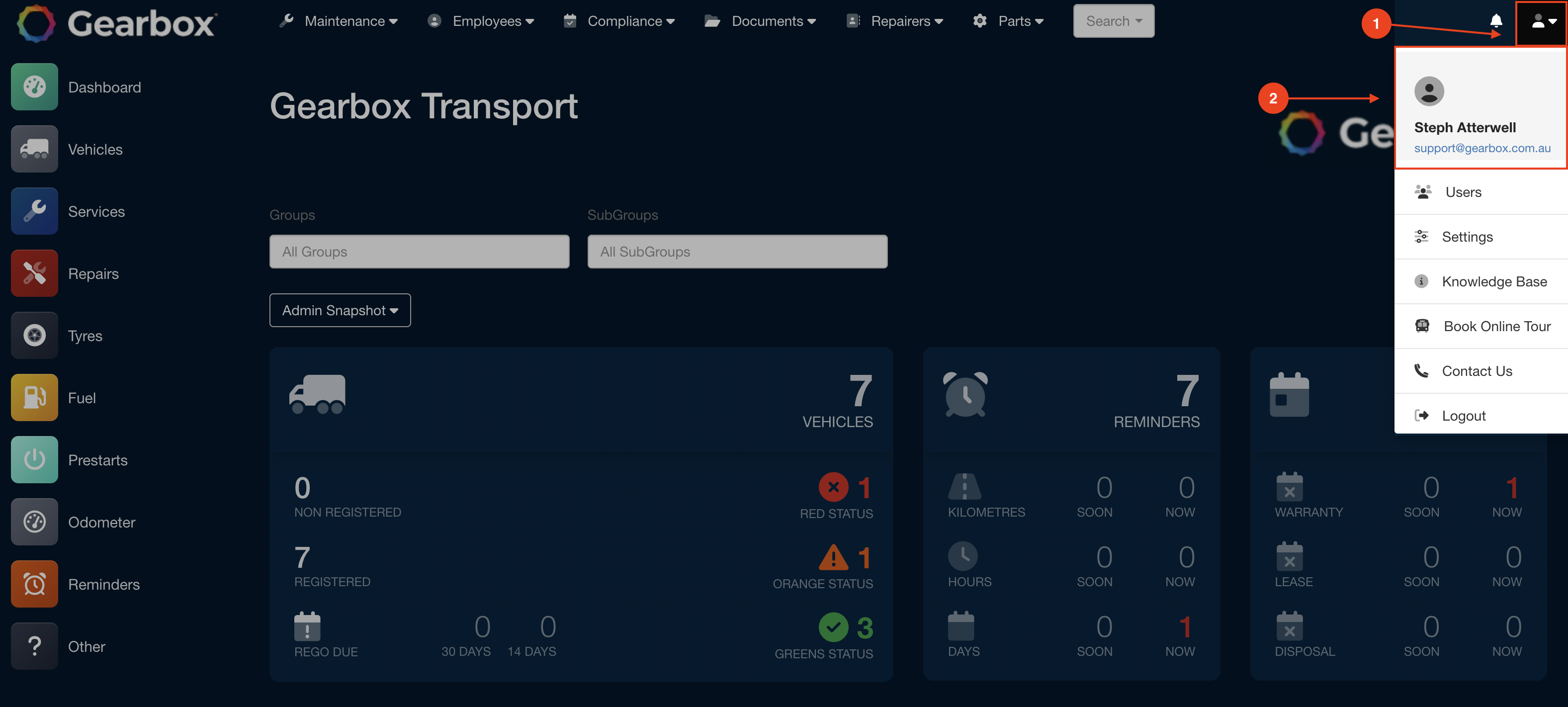 User icon navigation