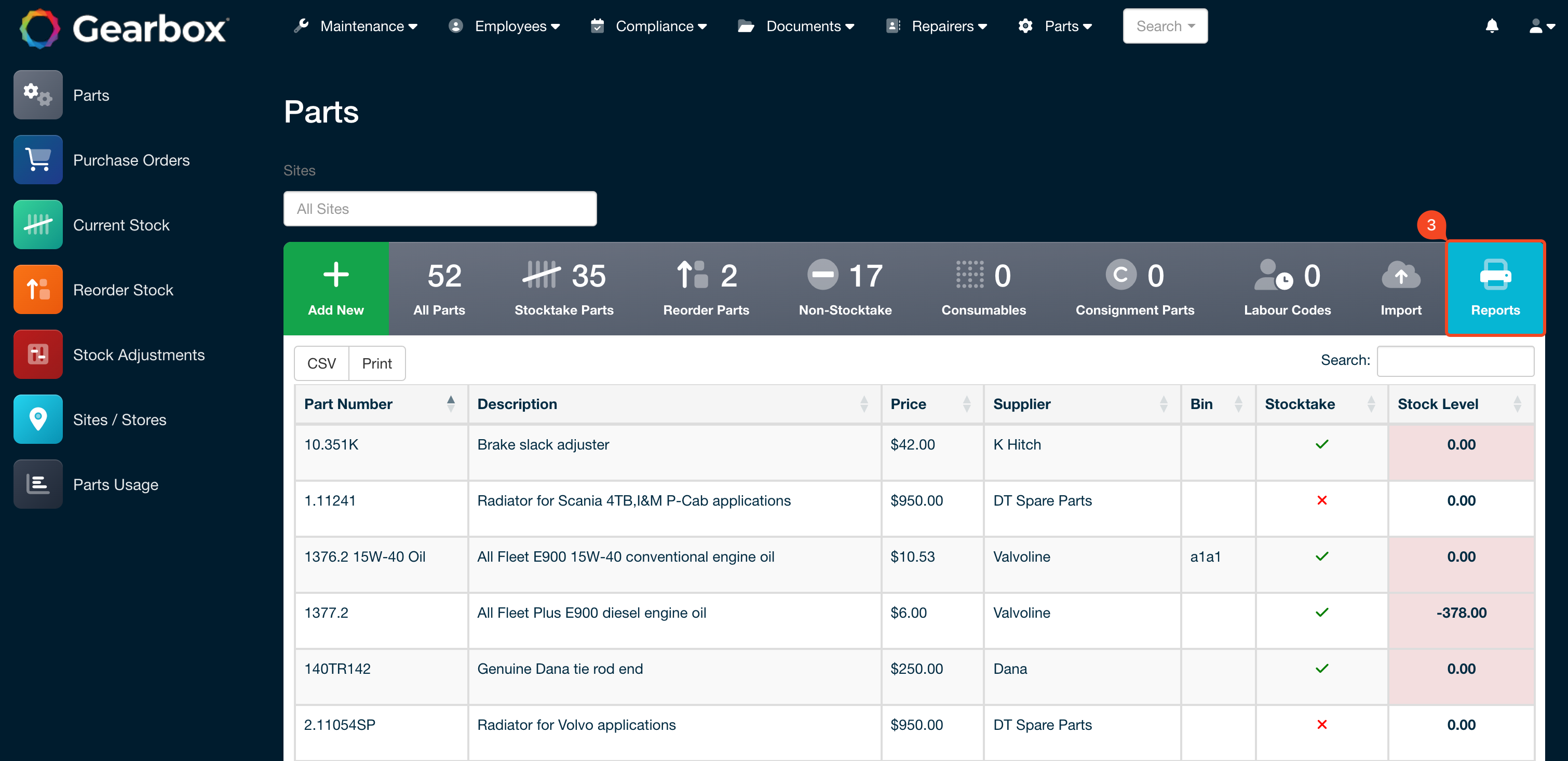Reports button screenshot